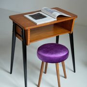 Set of two shiny purple velvet stools from the mid-century, Europe, 1960s.
