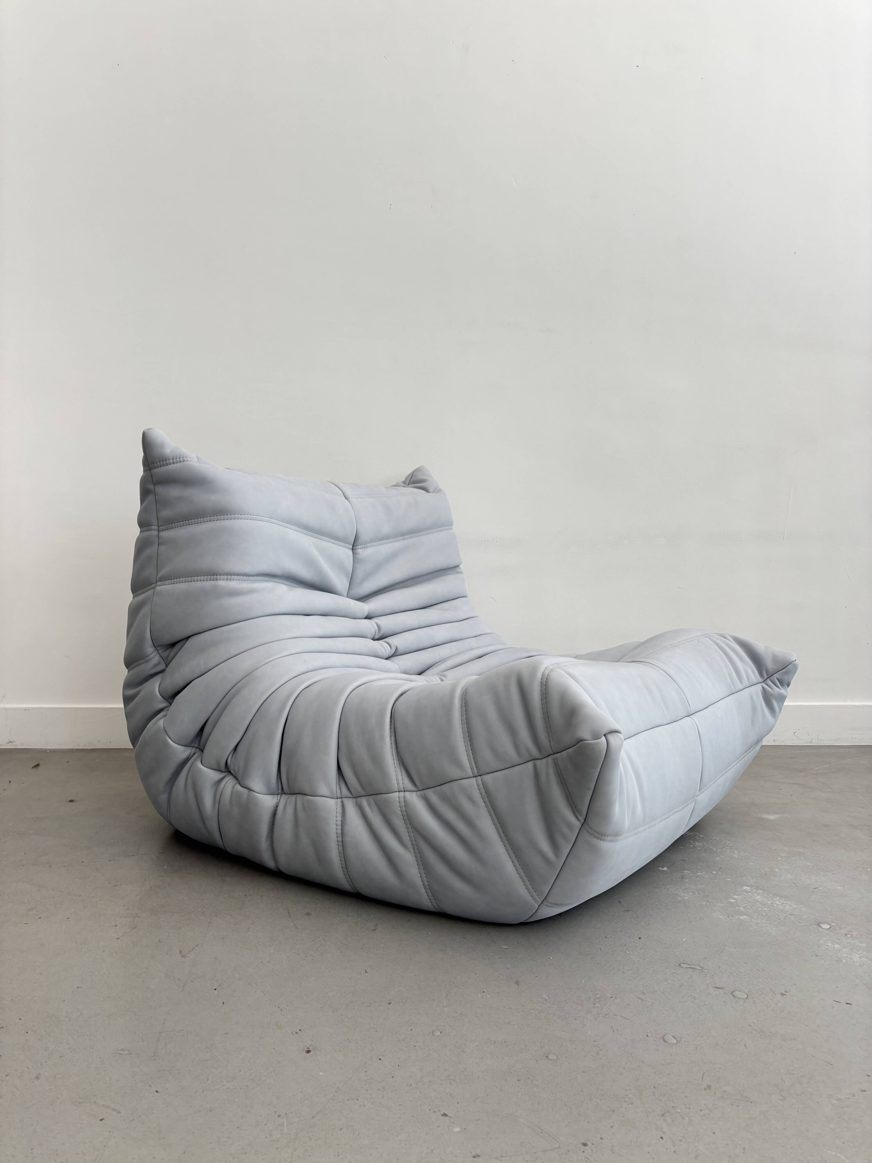 Sky blue leather armchair