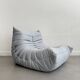 Sky blue leather armchair