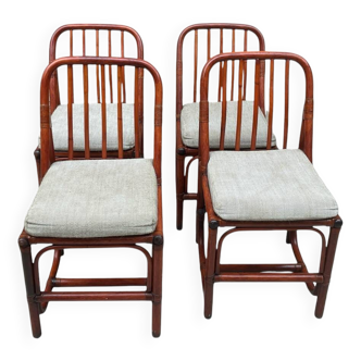 4 chaises bambou et tissu