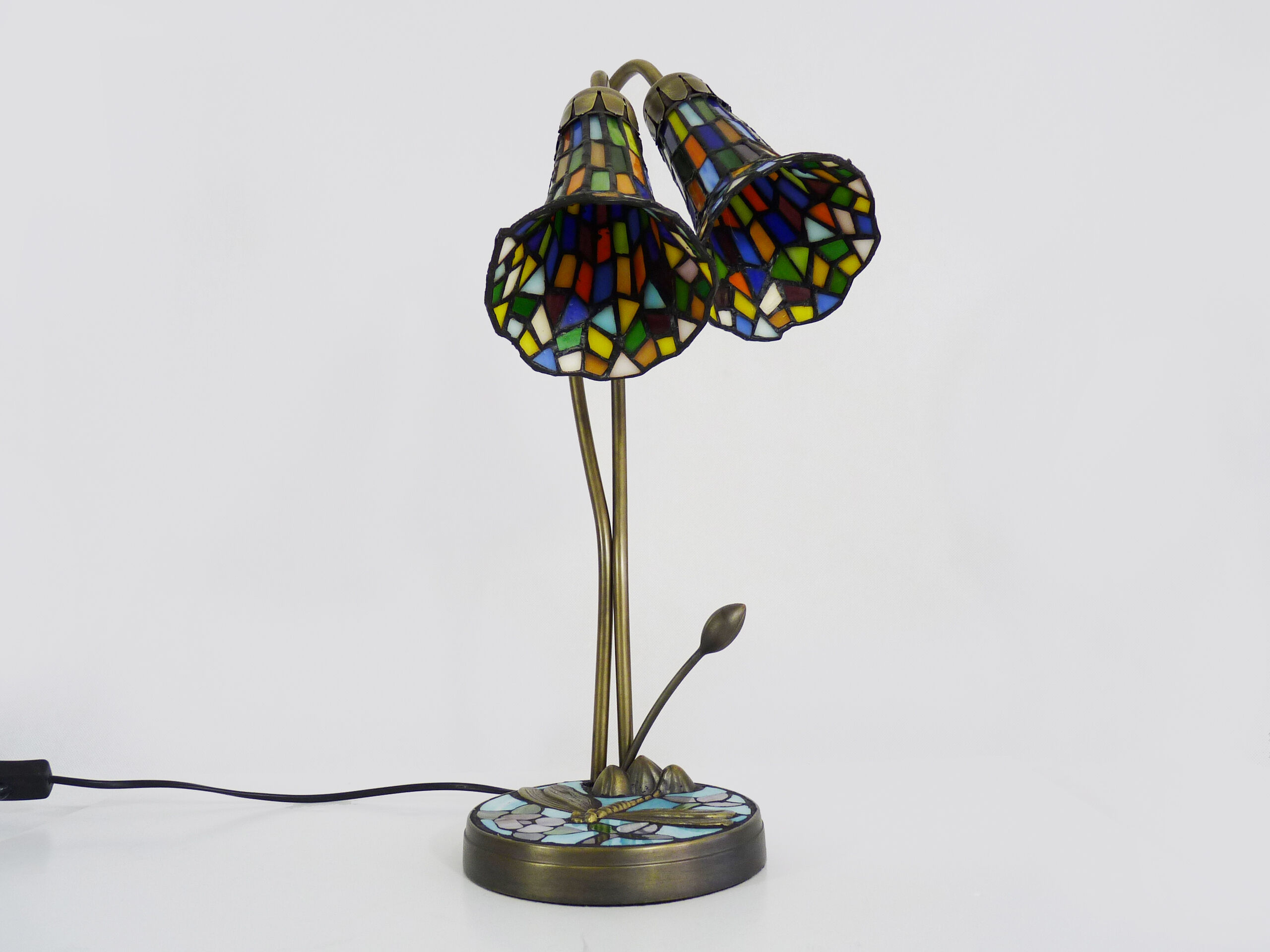 Tiffany dragonfly lamp with two branches, 2 tulips, art deco style