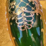 Bohemian Crystal Emerald Green Vase with 24K Gold Encrusted Floral Design