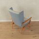 1950s wingback armchair in two-tone look, cherry wood, newly upholstered