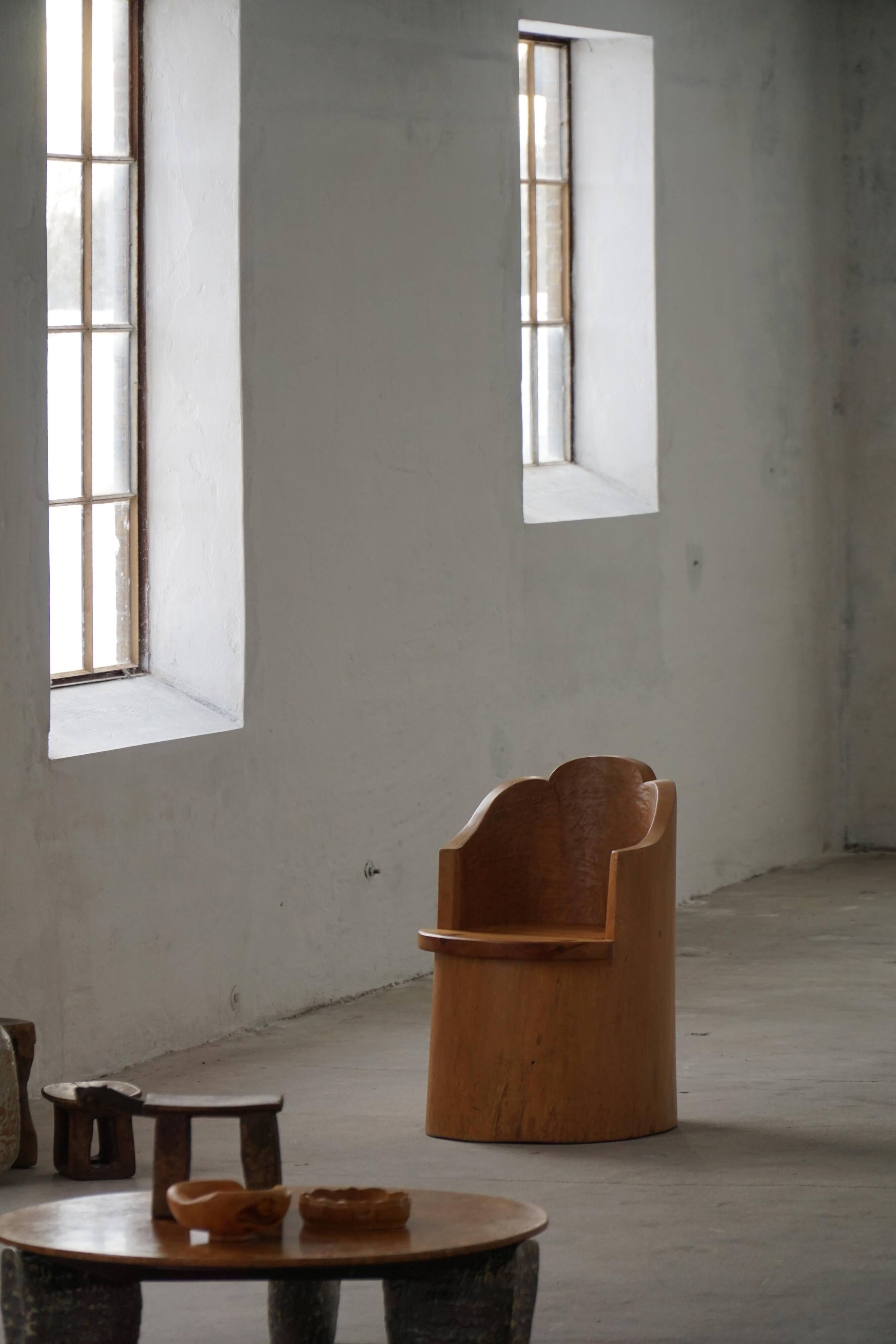 Fauteuil Stump Moderne en Pin Massif, par un Ébéniste Suédois, Wabi Sabi, années 1960