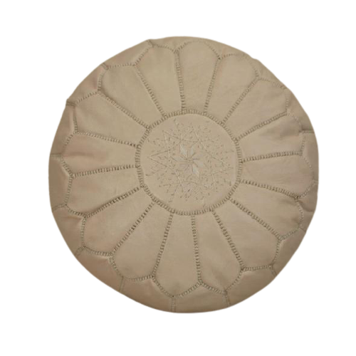 Moroccan pouf in beige leather