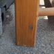 Brutalist-style bench and armchairs in 1970s pine.