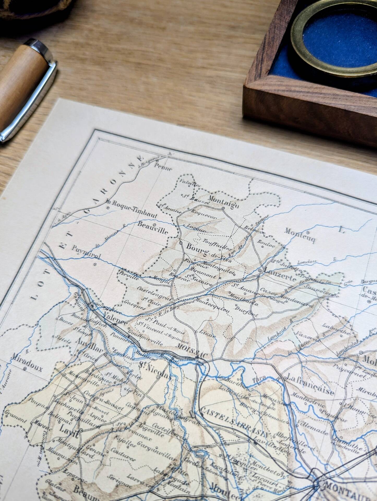 Printed in 1889, Tarn-et-Garonne, old map.