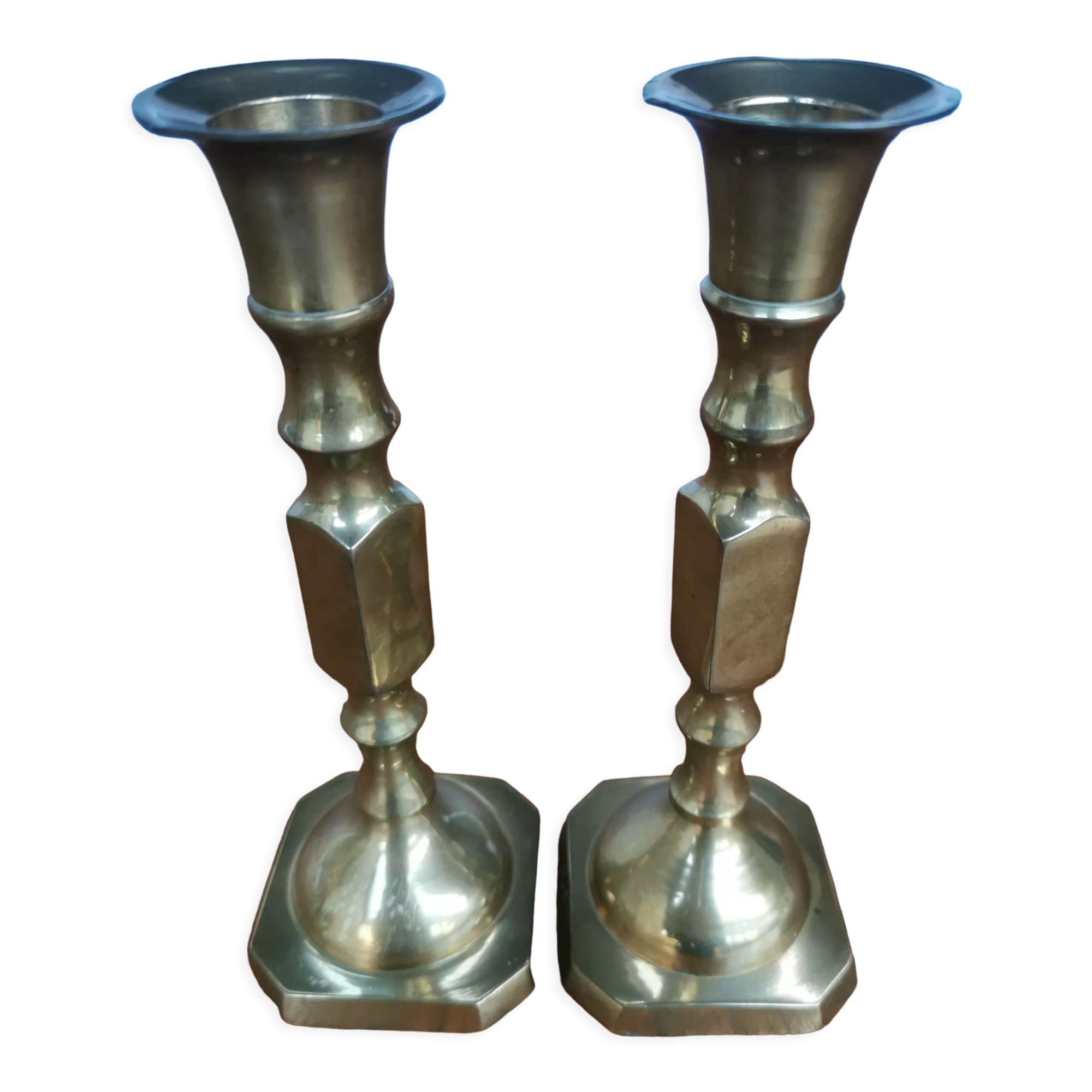 Duo of brass candle holders