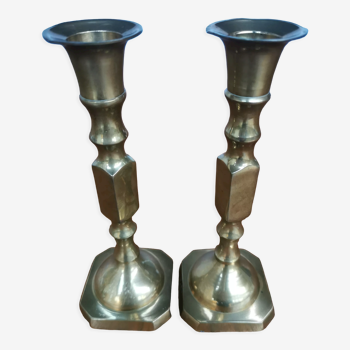 Duo of brass candle holders