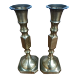 Duo of brass candle holders