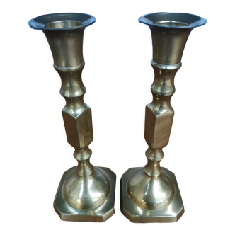 Duo of brass candle holders