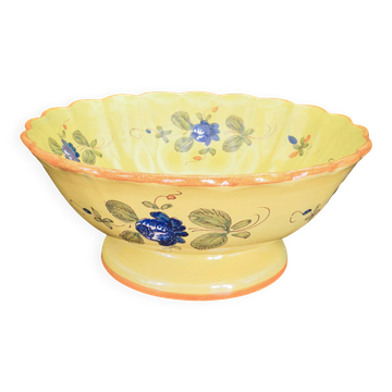 Vintage fluted salad bowl in faience from Martres-Tolosane – Blue Rose decoration