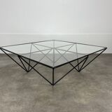 Table basse pyramidale en fil d'acier et verre dans le goût de Piva
