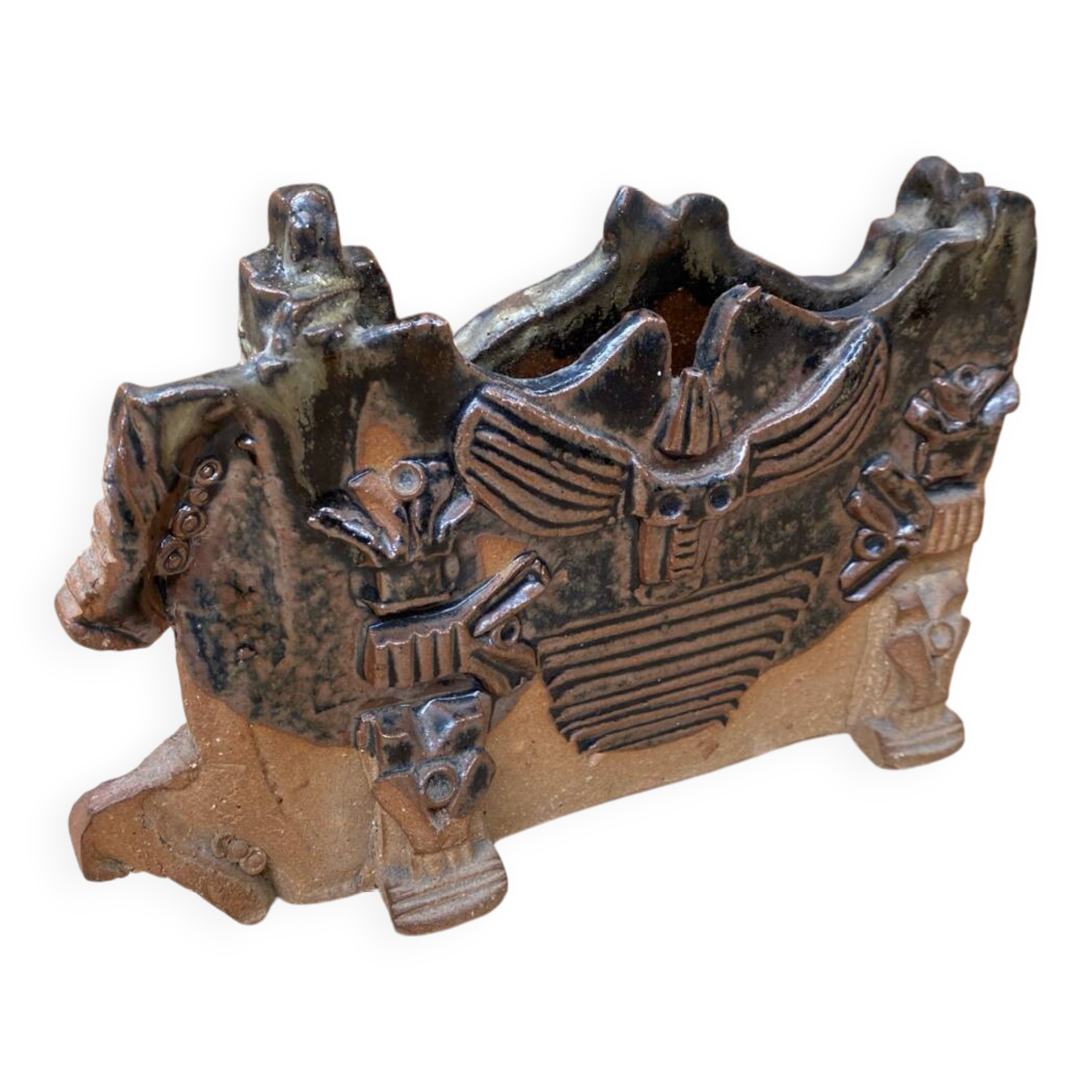 Antique Joe & Pat ROWLAND St Vicens Glazed Ceramic Vase 1960 France #B471