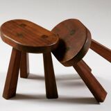 Pair of tripod brutalist stools, France 1950s