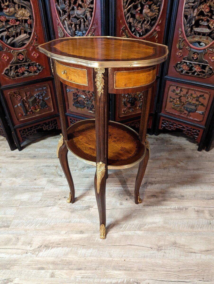 Pair of Louis XV style bedside tables in marquetry