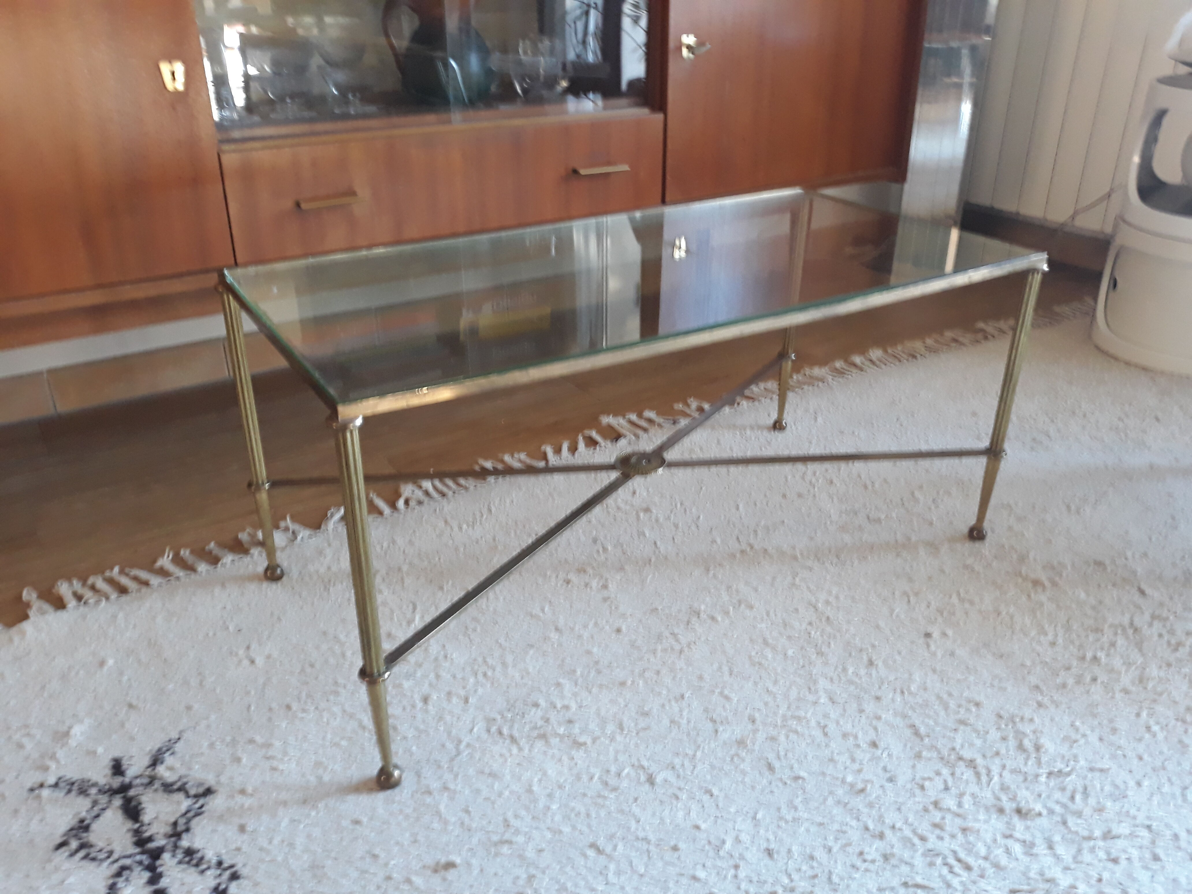 Brass coffee table and vintage glass