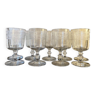 9 Baccarat crystal wine glasses, Athenian engraving