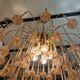 Vintage chandelier rain gold with handmade Murano glass pink flowers.