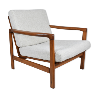 Fauteuil scandinave original restauré, designer Baczyk, années 1960, beige