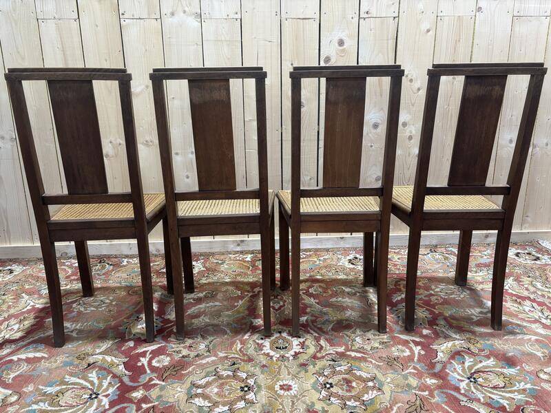 Série de 4 chaises art déco cannées