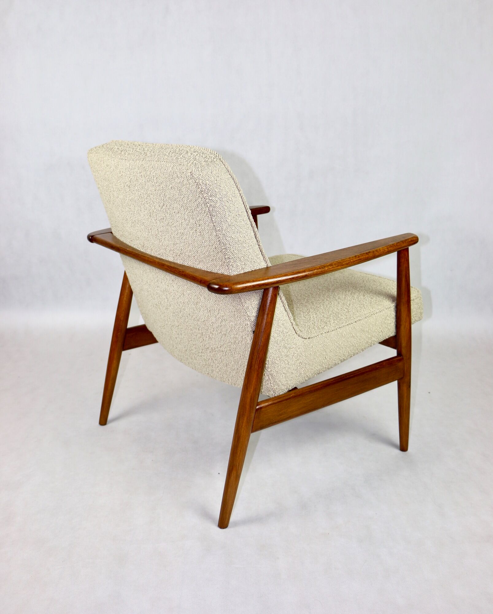 Beige boucle GFM63 lounge chair by J. Kedziorek, 1970s