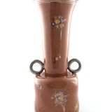 Vintage Brown Lacquered and Hand Painted Terracotta Deruta Vase, Italy