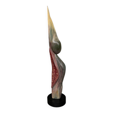 Sculpture en bois par Calin Hentea XXe femme à l'oiseau