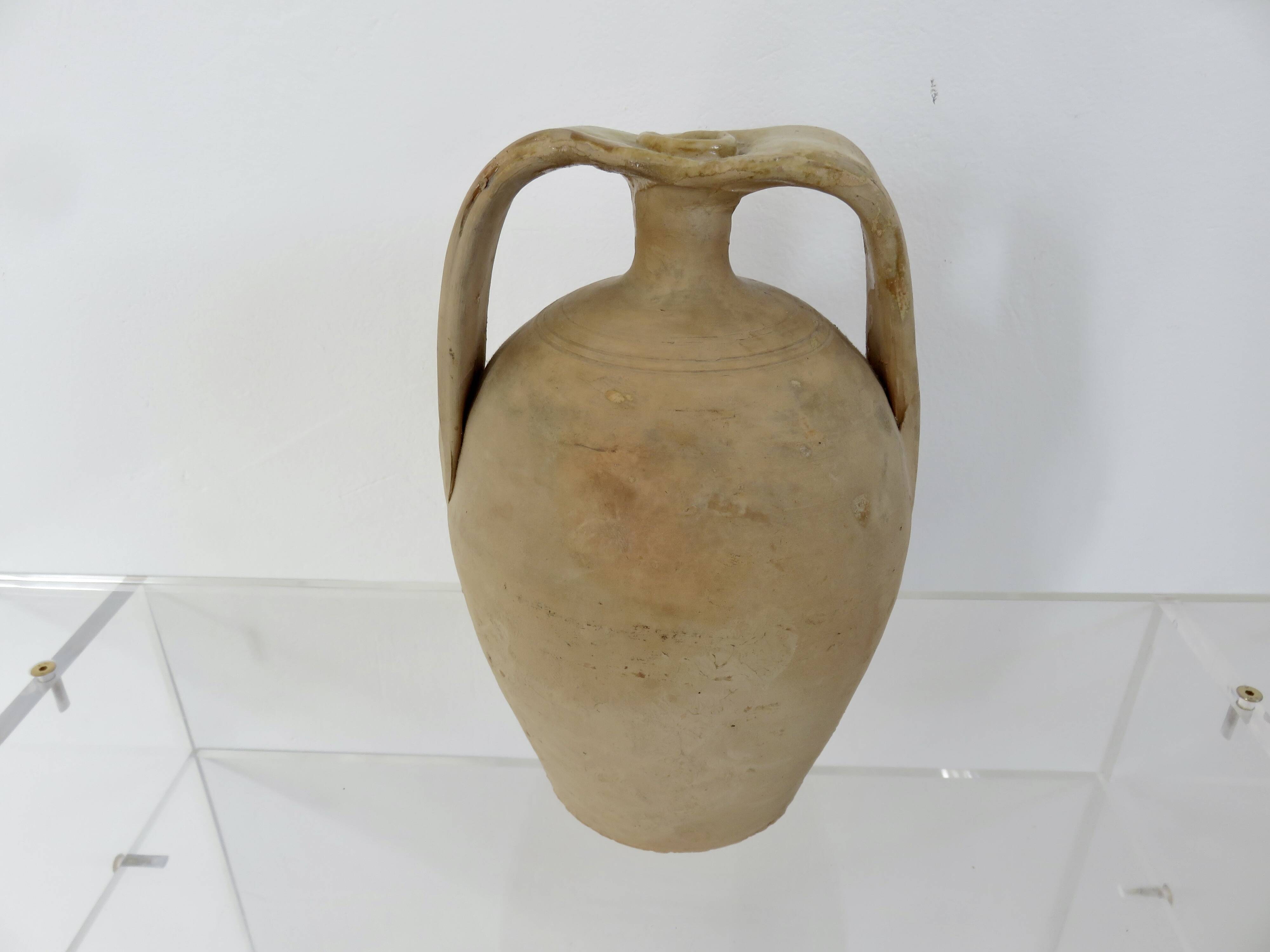 Jar, amphora, vase, in terracotta with handles, southern France, 1950