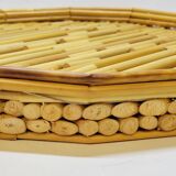 Rattan straw bamboo serving tray French vintage 70s