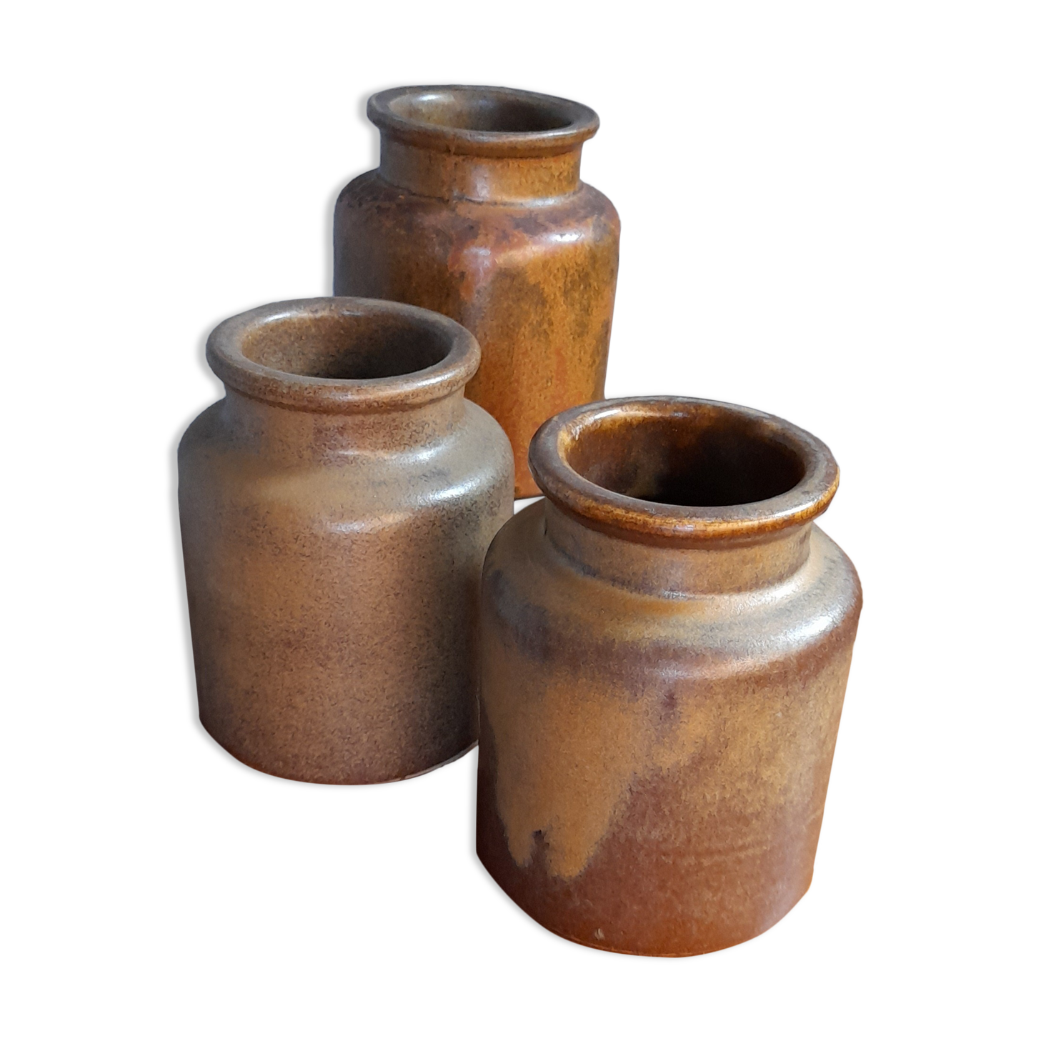Lot de 3 pots en grès, anciens pots à moutarde