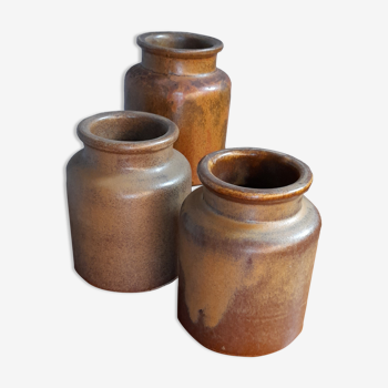 Lot de 3 pots en grès, anciens pots à moutarde