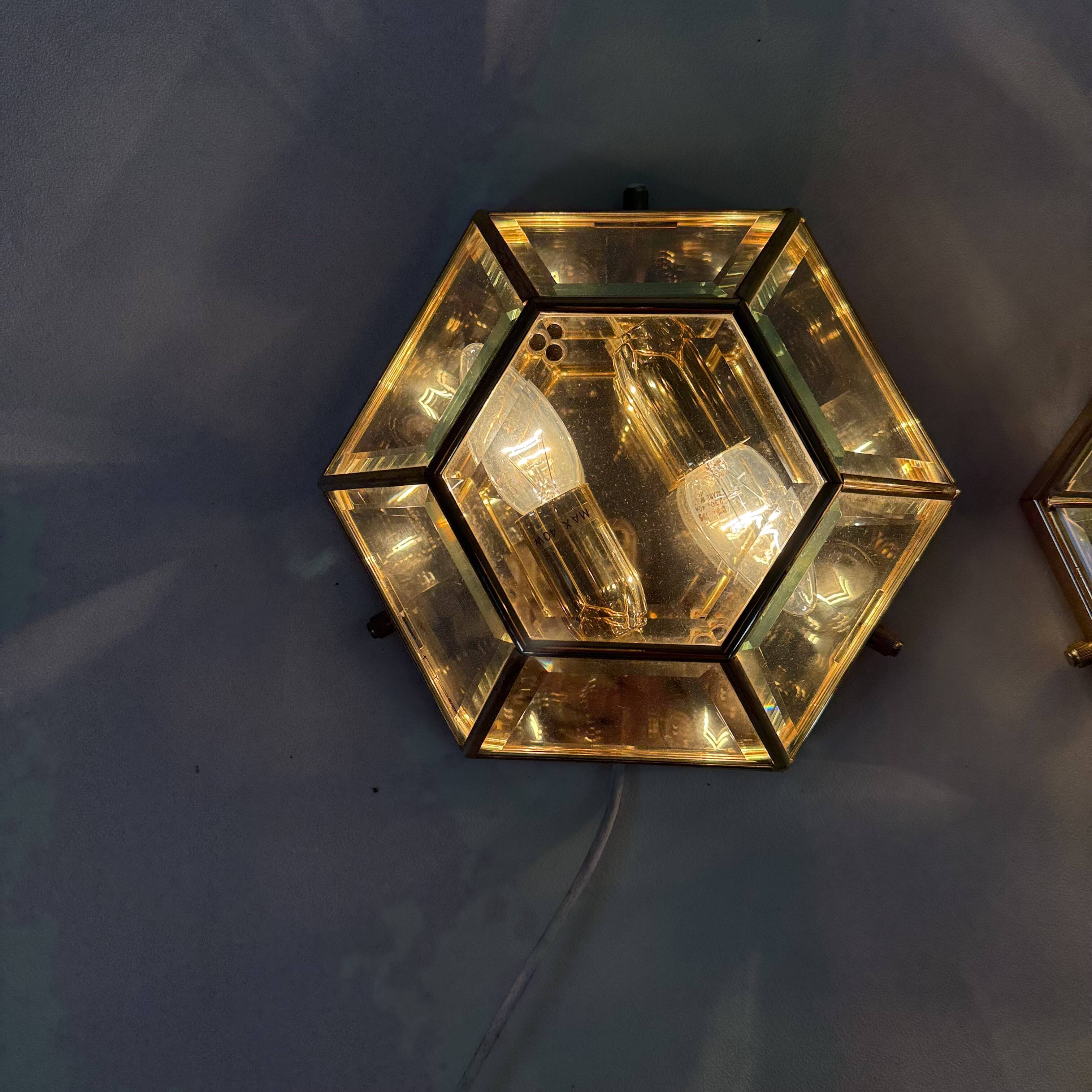 Set of 2 hexagonal wall lamps by Sothis, Italy 1980s