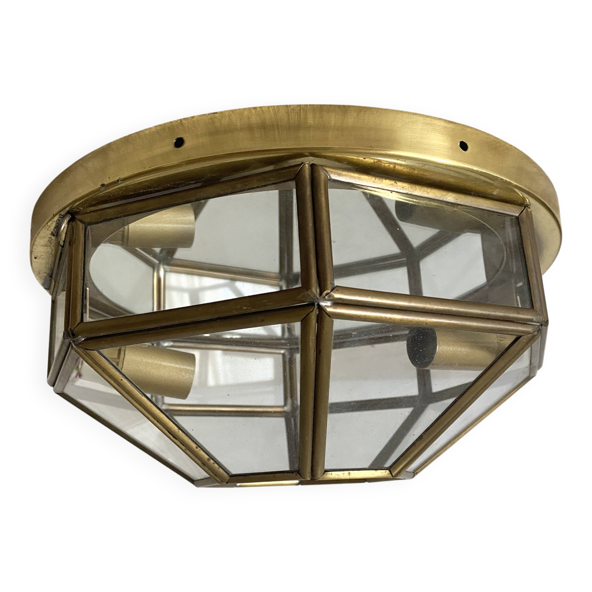 Faceted glass and brass ceiling light