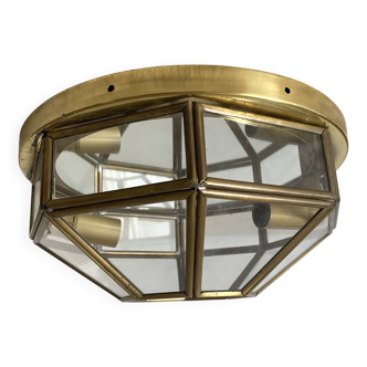Faceted glass and brass ceiling light