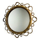 Spanish rattan bamboo oval mirror, 1960s