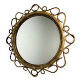 Miroir ovale en rotin et bambou espagnol, années 1960
