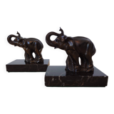 Art Deco bookends signed Gallot – elephants in spelter on marble