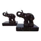 Art Deco bookends signed Gallot – elephants in spelter on marble