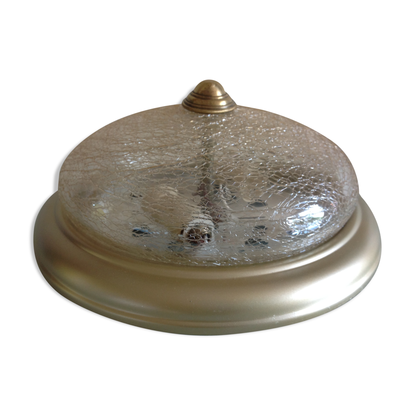 Round ceiling light in gold metal and amber cracked glass 70/80