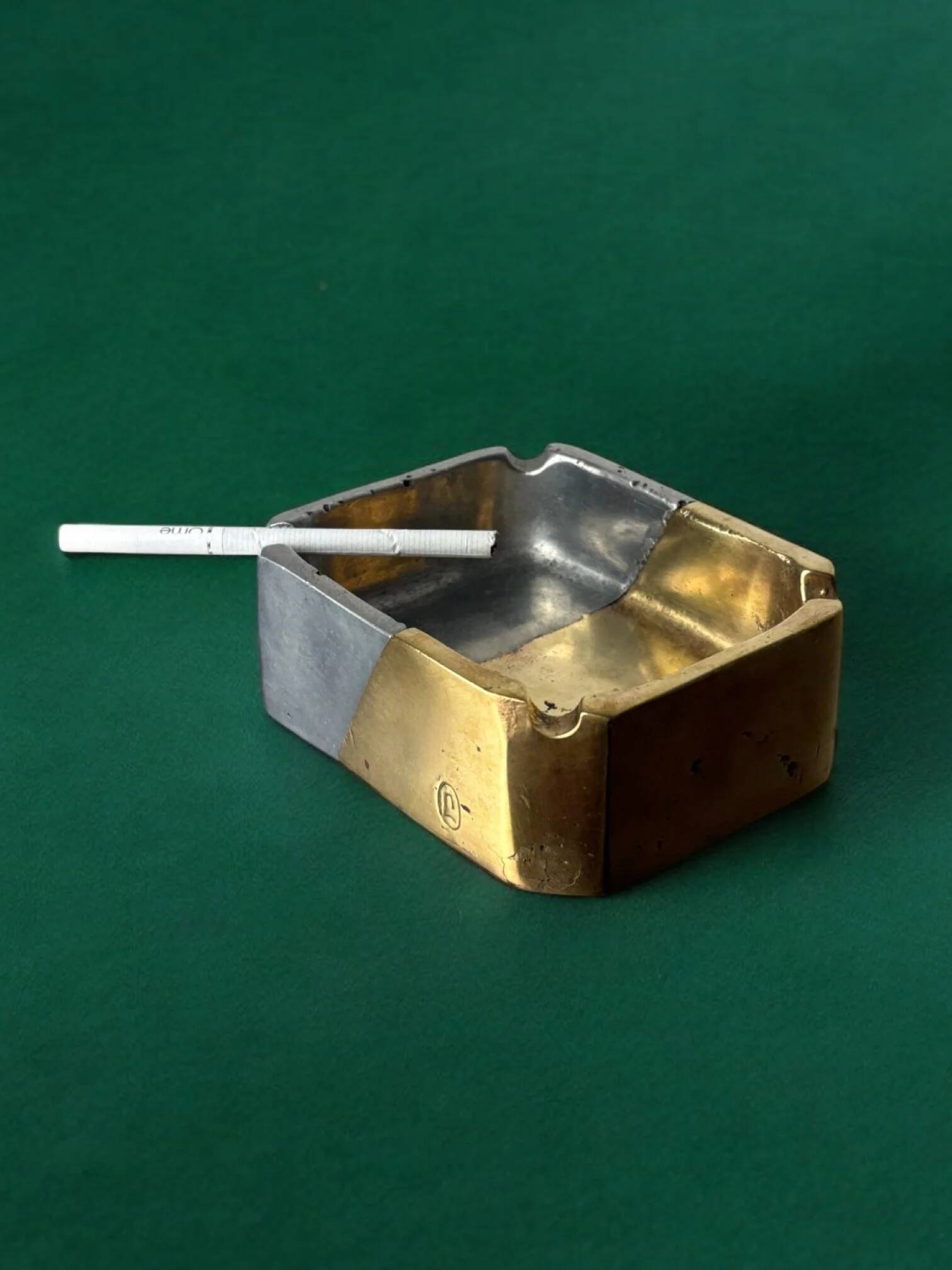 Brutalist ashtray by Leopold, bronze and brass, Spain, 1970s