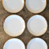Set of 6 flat plates in Foëcy porcelain with golden epi border