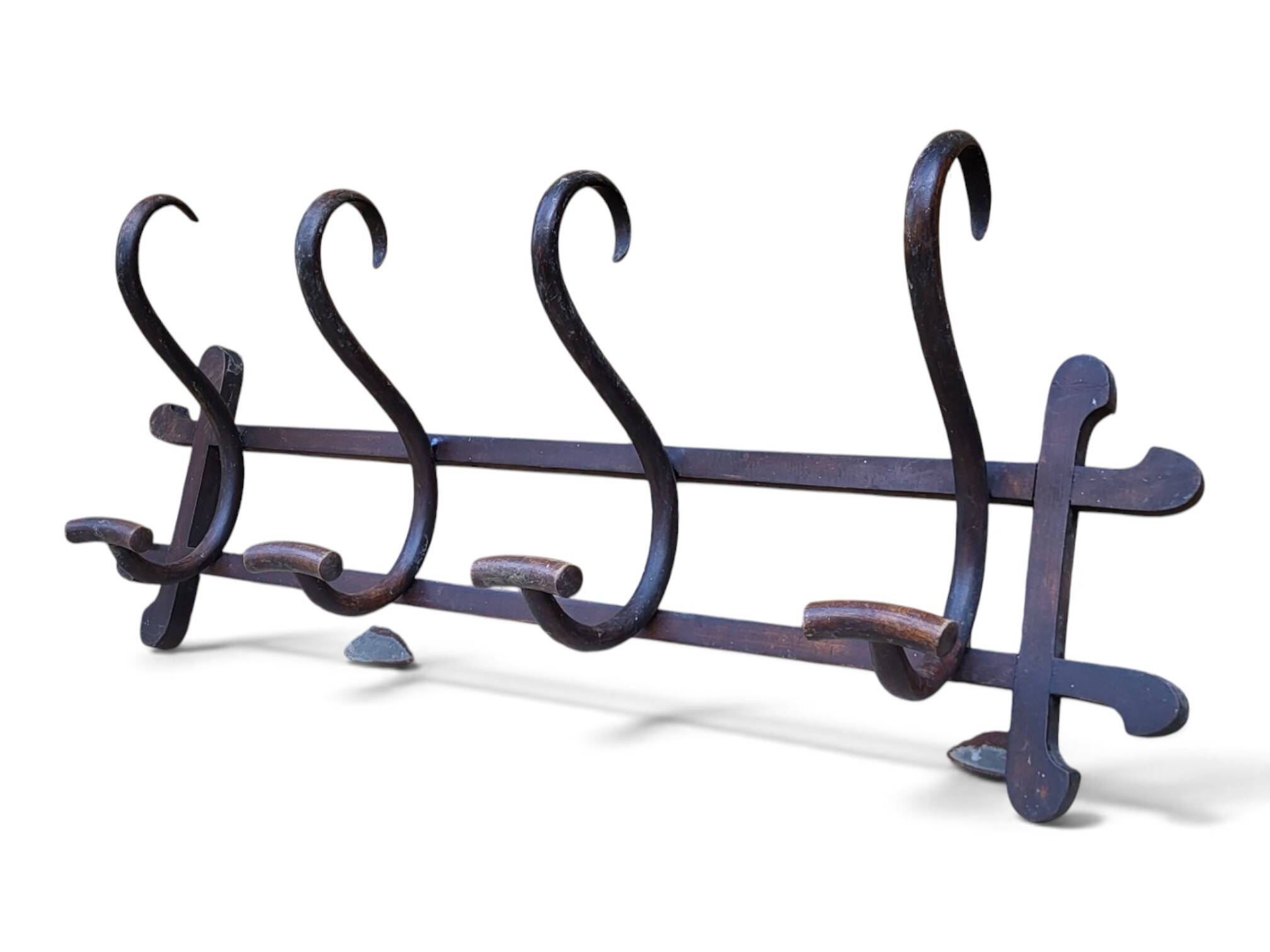 Wall coat rack / 4 hooks in the style of Thonet
