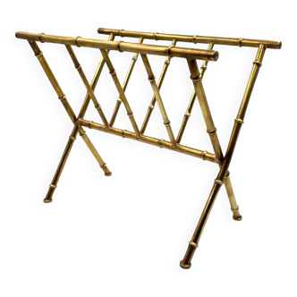 Hollywood regency Brass bamboo magazine rack style Maison Bagues France, 1970s