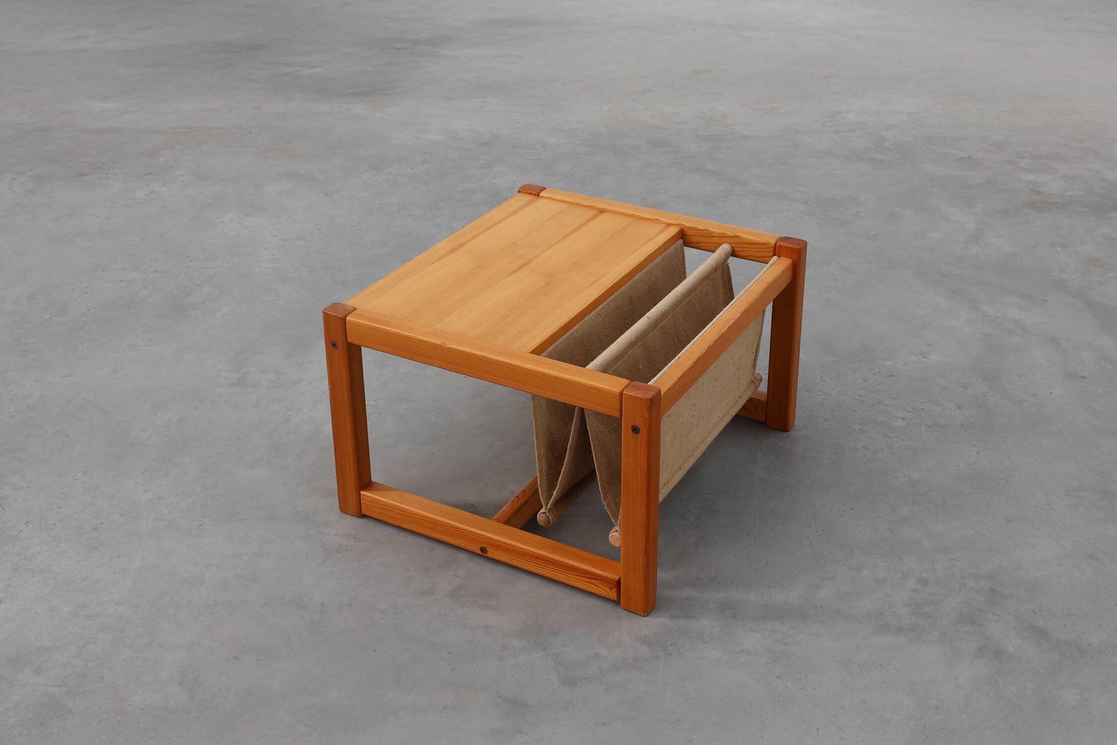 Pine and linen coffee table with magazine rack by Karin Möbring, Sweden