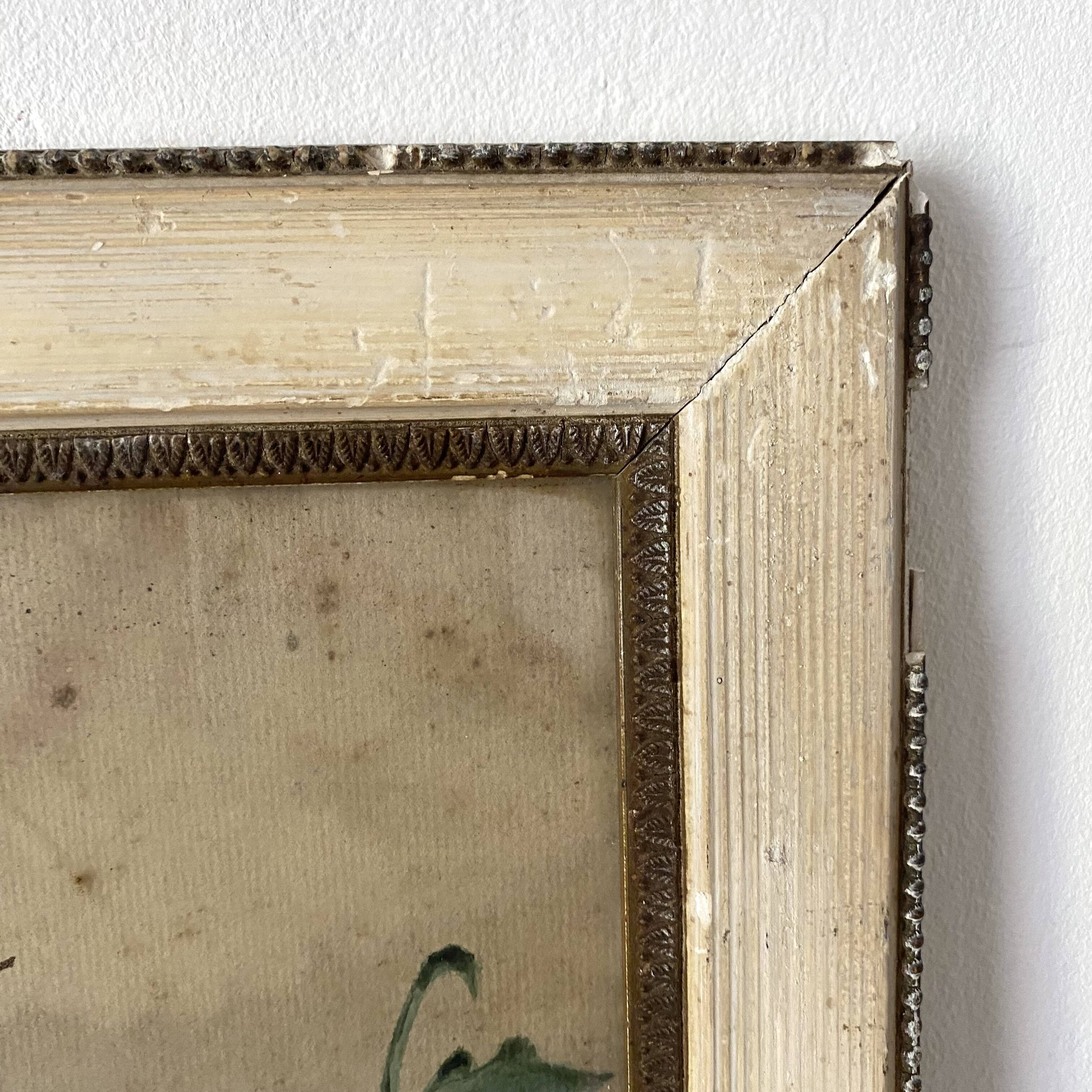 Triptych of old watercolors, flowers, 19th century