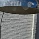 Oversized White Marble & Chrome Arc Floor Lamp — 1970s Italian Aluminum Dome
