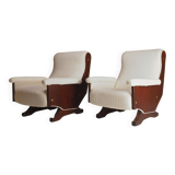 Pair of 1960s Italian Modern Walnut and Boucle Armchairs