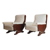 Pair of 1960s Italian Modern Walnut and Boucle Armchairs