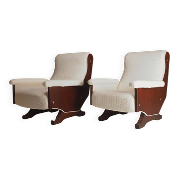 Pair of 1960s Italian Modern Walnut and Boucle Armchairs